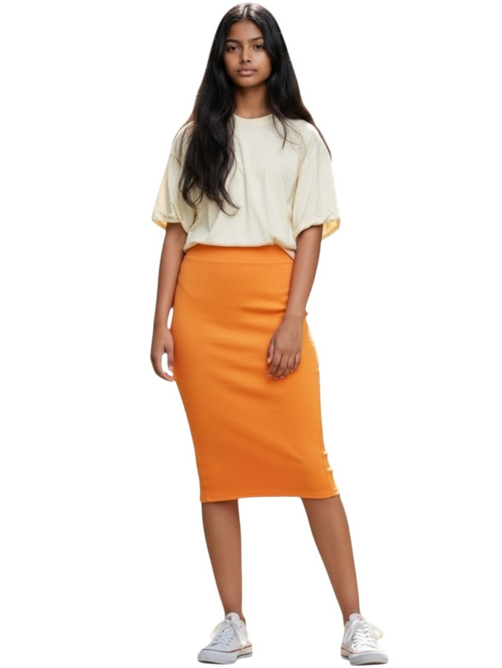 NWT Naked Wardrobe Deep Orange Midi Bodycon Pencil Skirt Size 3X